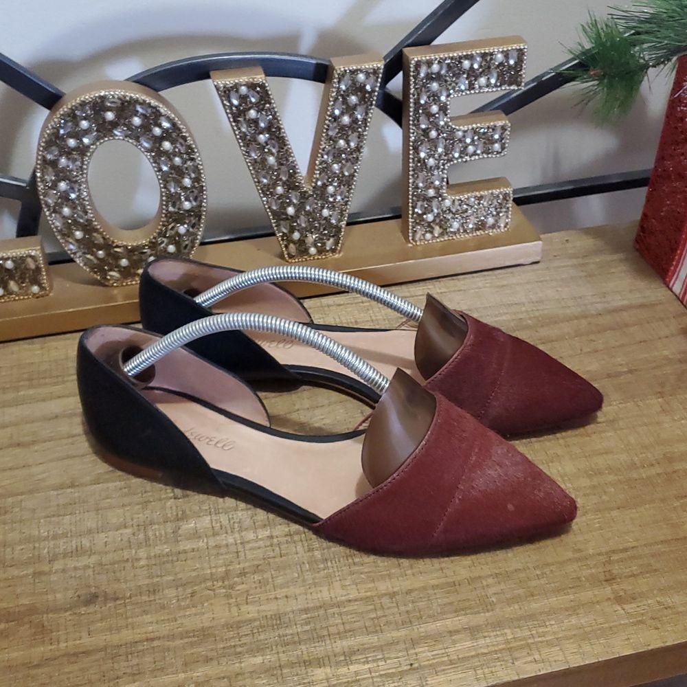 Madewell Womens Marisa Burgundy Calf Hair Pointed Toe Slip On Leather Shoe 7.5